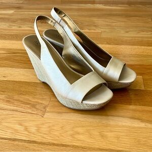Anne Klein Fortuna Leather Wedge Sandals Ivory Color